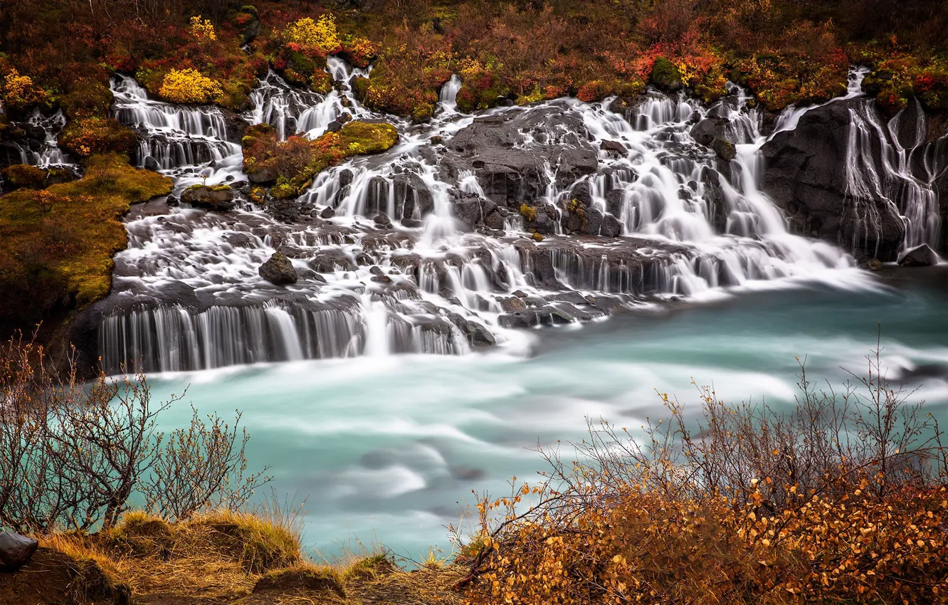 Фото обои скала, водопад, поток, каскад, Исландия