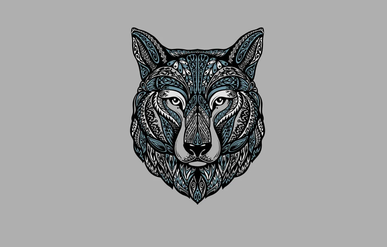 Фото обои волк, минимализм, голова, светлый фон, wolf