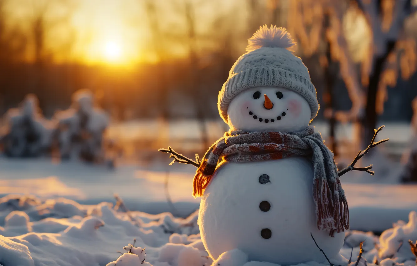 Фото обои зима, снег, Рождество, Новый год, снеговик, Christmas, winter, snow