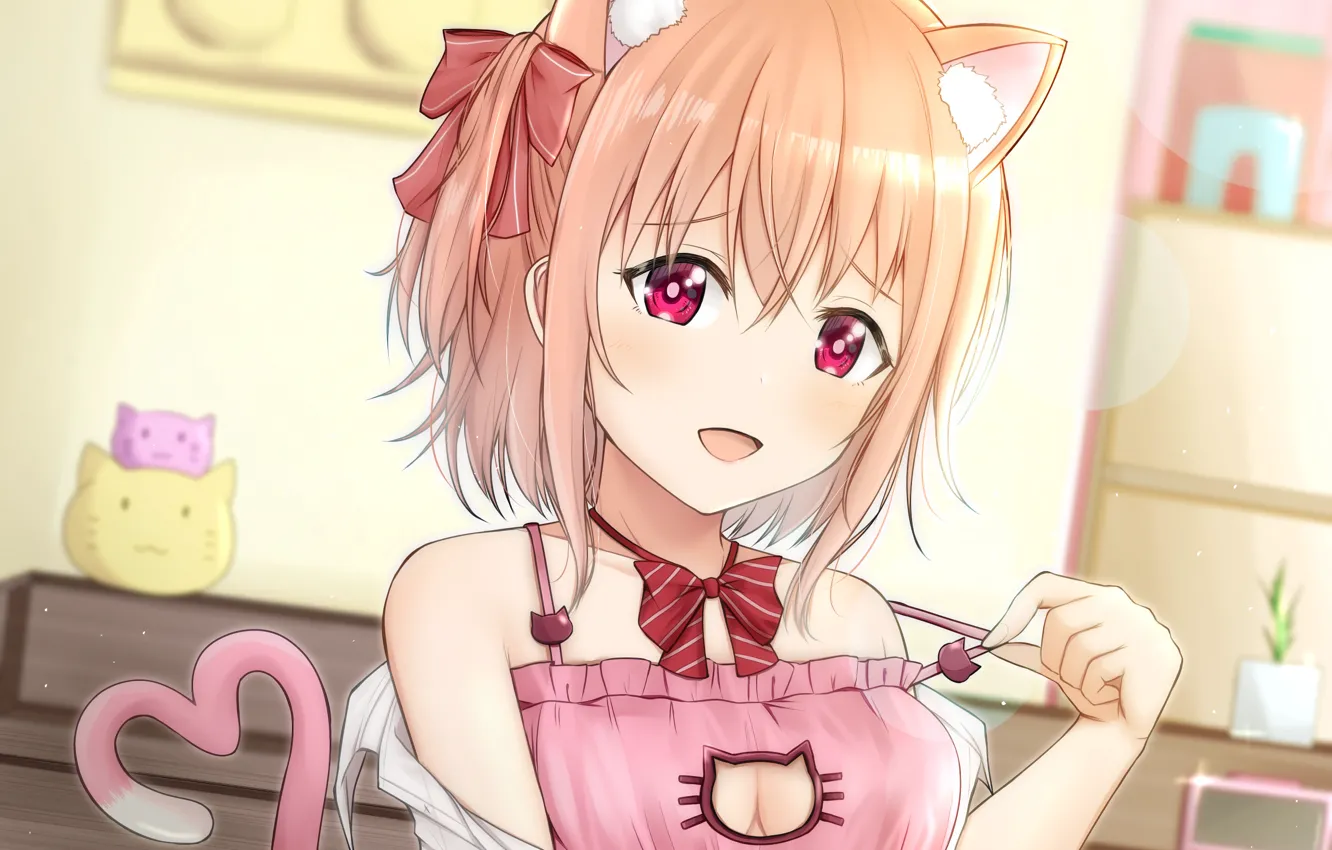 Фото обои girl, sexy, lingerie, bra, cleavage, boobs, animal ears, anime