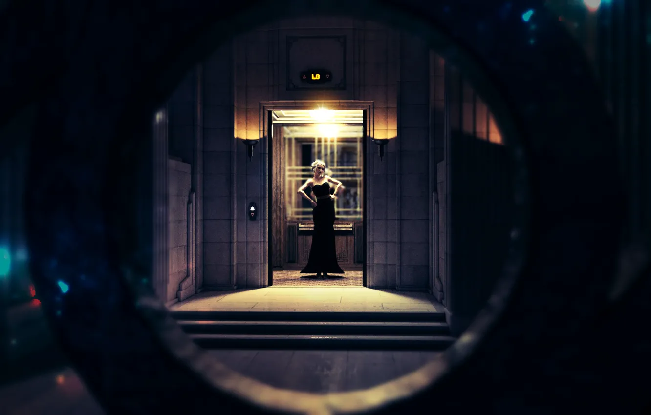 Фото обои Blonde, light and darkness, elevator