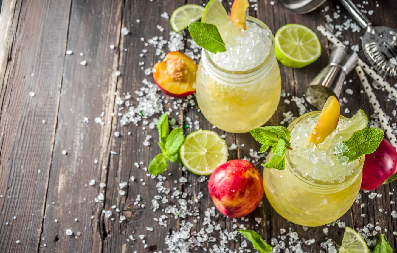 Фото обои лед, напиток, мята, персик, лимоны, ломонад