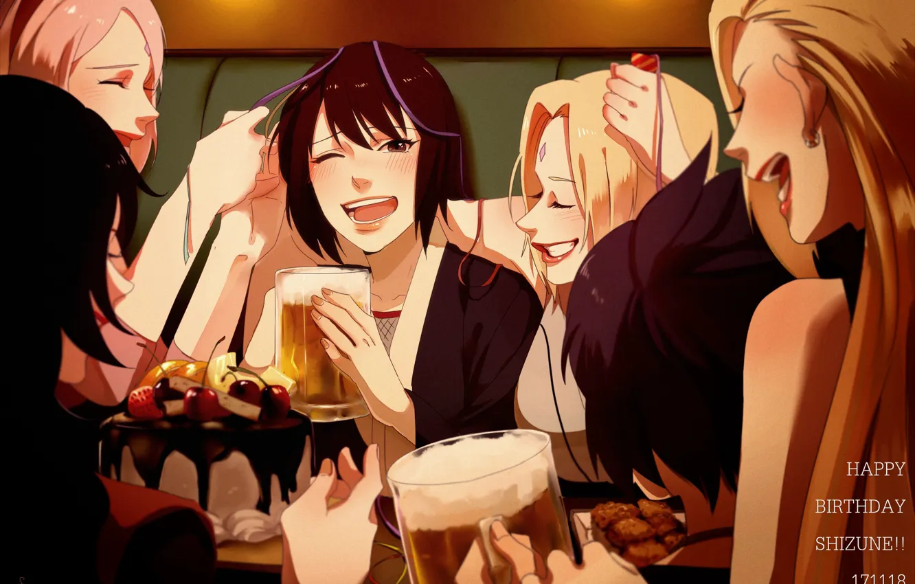 Фото обои девушки, пиво, торт, Naruto, Boruto