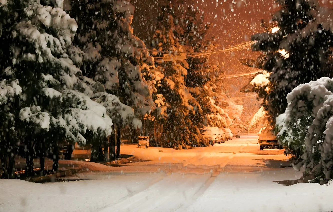Фото обои Природа, Зима, Ночь, Снег, Nature, Winter, Night, Snow