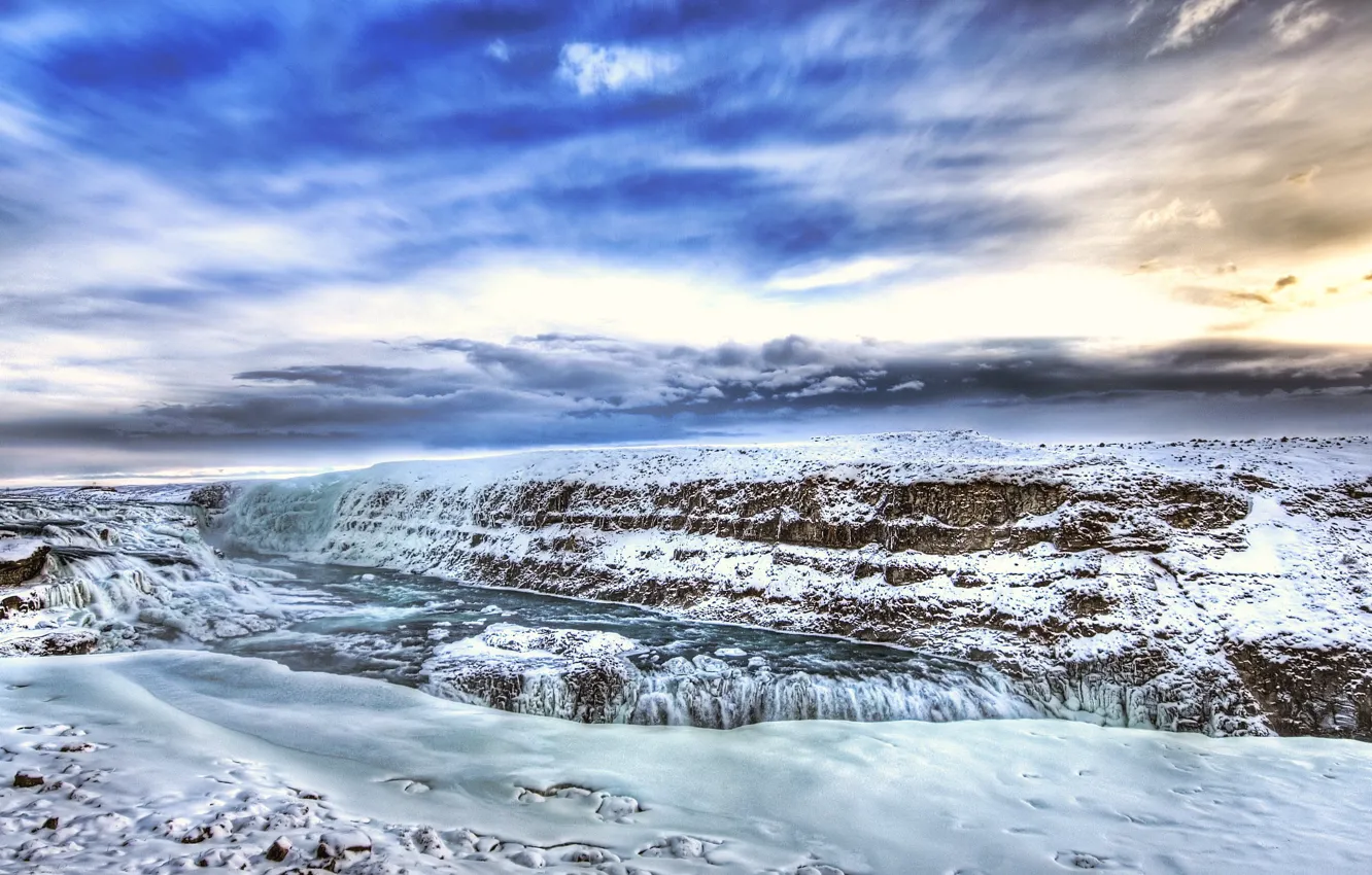 Фото обои лед, зима, HDR, Река
