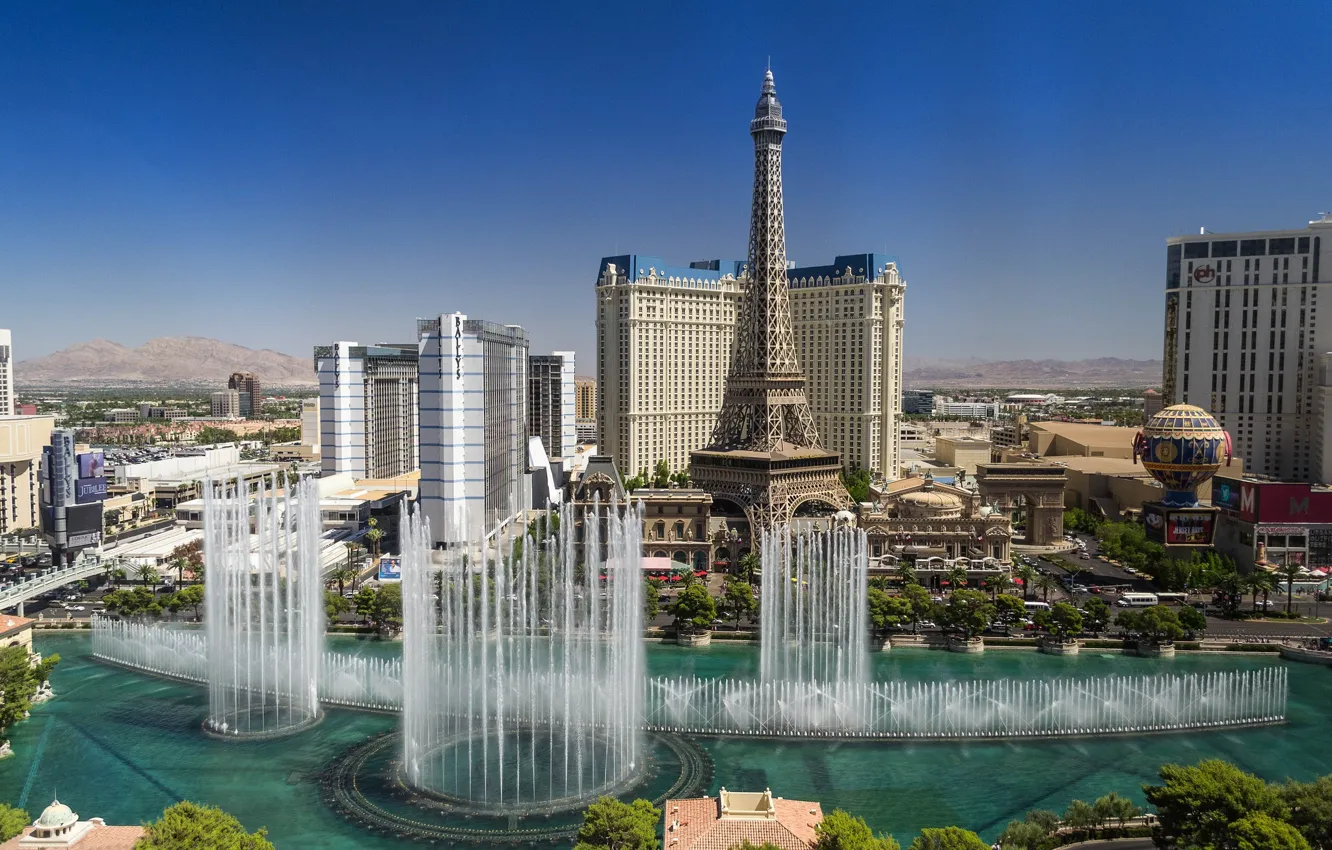 Фото обои Лас-Вегас, США, Невада, фонтаны, Las Vegas, Nevada, The Strip
