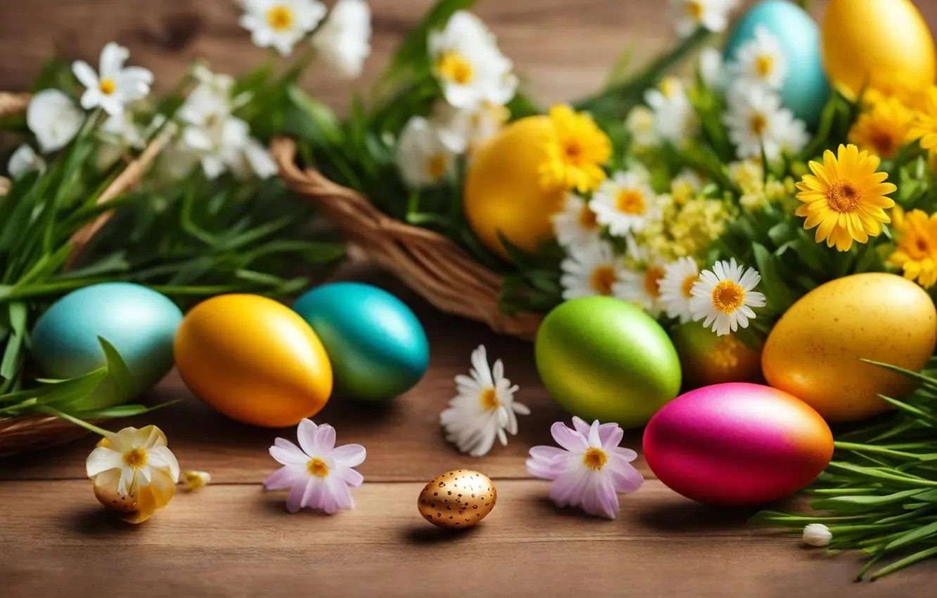 Фото обои цветы, яйца, весна, colorful, Пасха, happy, flowers, spring