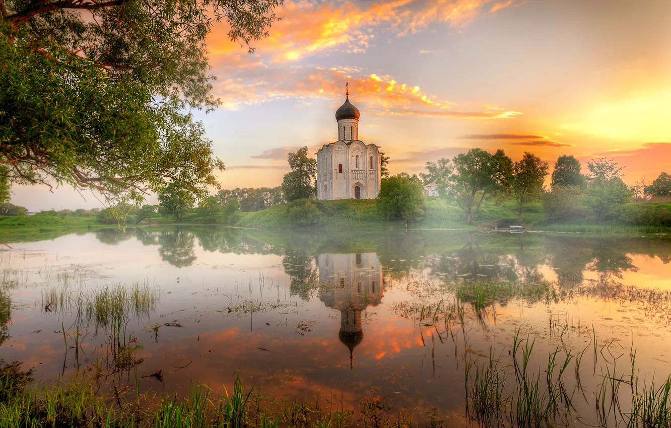 Фото обои храм, Владимир, Нерли, летний рассвет