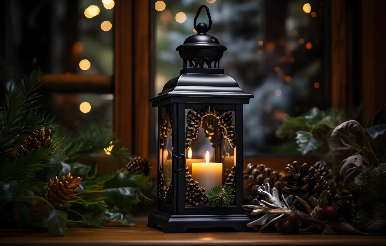 Фото обои зима, снег, ночь, Рождество, фонарь, Новый год, Christmas, night