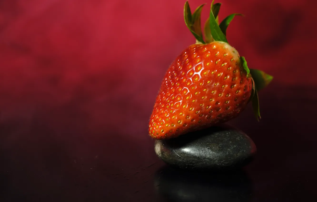 Фото обои галька, ягоды, фон, камень, клубника, одна, ягодка