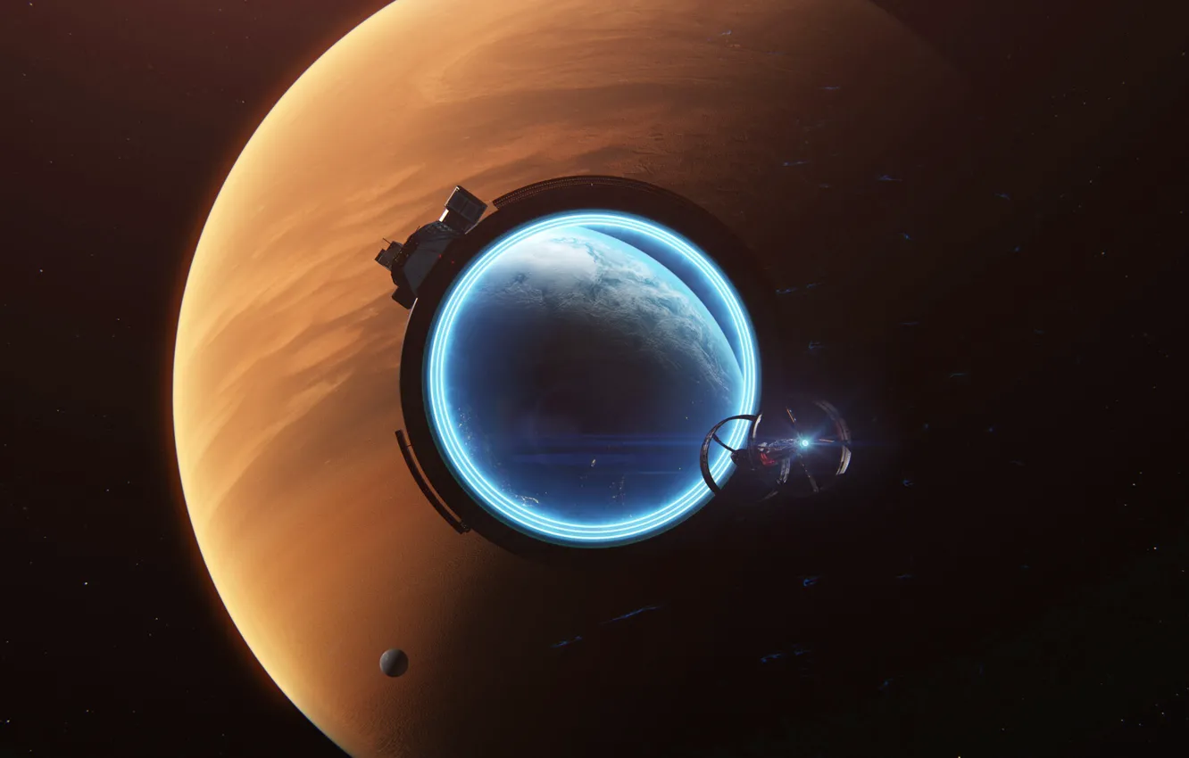 Фото обои Планета, Космос, Ворота, Fantasy, Space, Art, Planet, Космический корабль