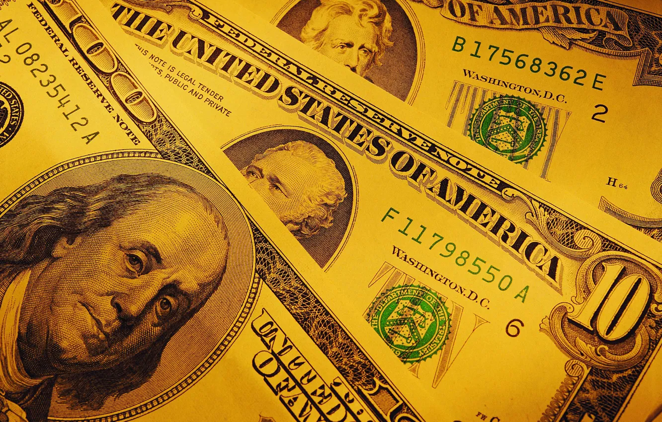 Фото обои деньги, доллары, желтый фон