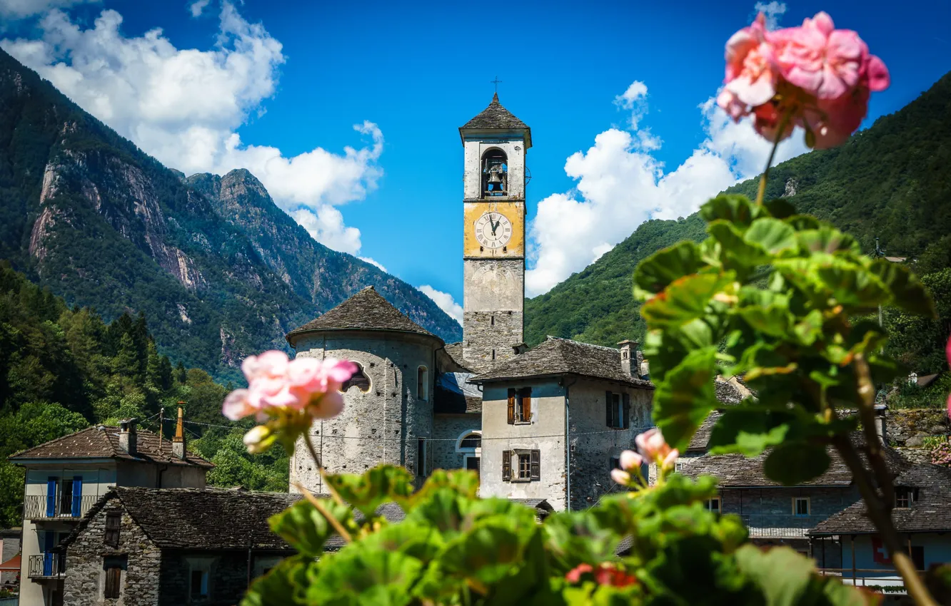 Фото обои Швейцария, церковь, Switzerland, Lavertezzo, Canton of Ticino, Lavertezzo Kirche