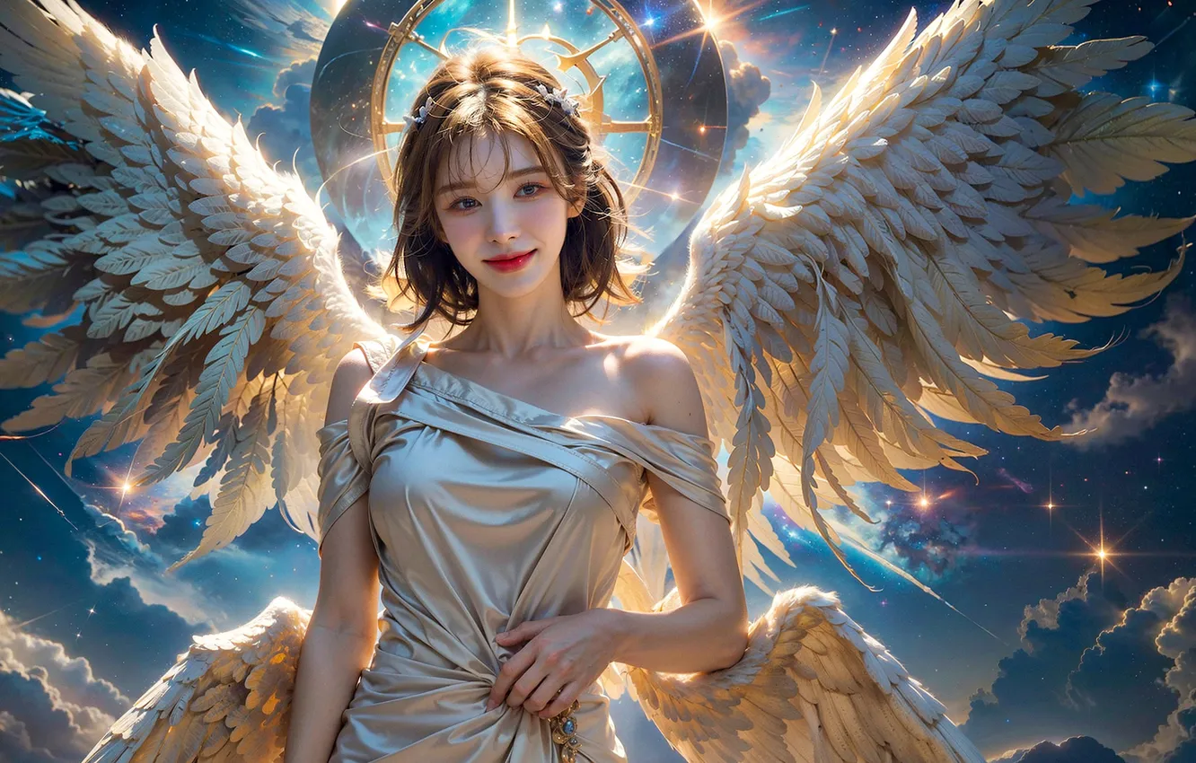 Фото обои девушка, ангел, нимб