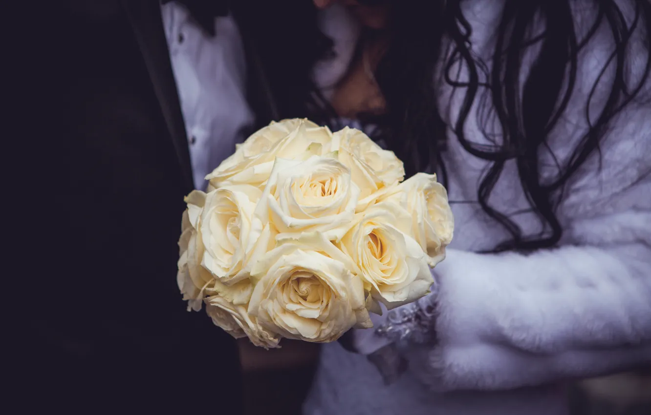 Фото обои цветы, розы, букет, свадебный