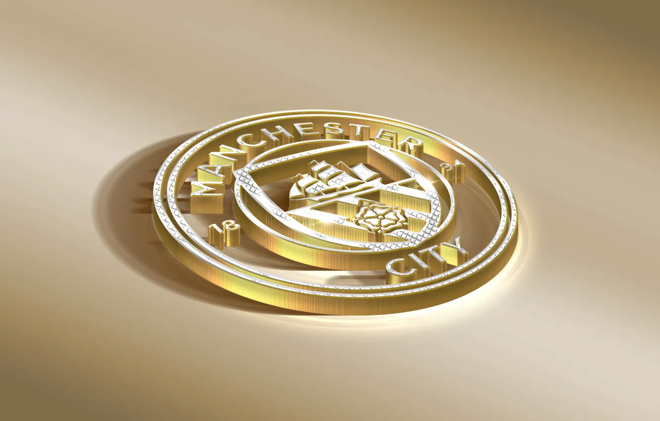 Фото обои Logo, Golden, Football, Sport, Soccer, Manchester City, Emblem, English Club
