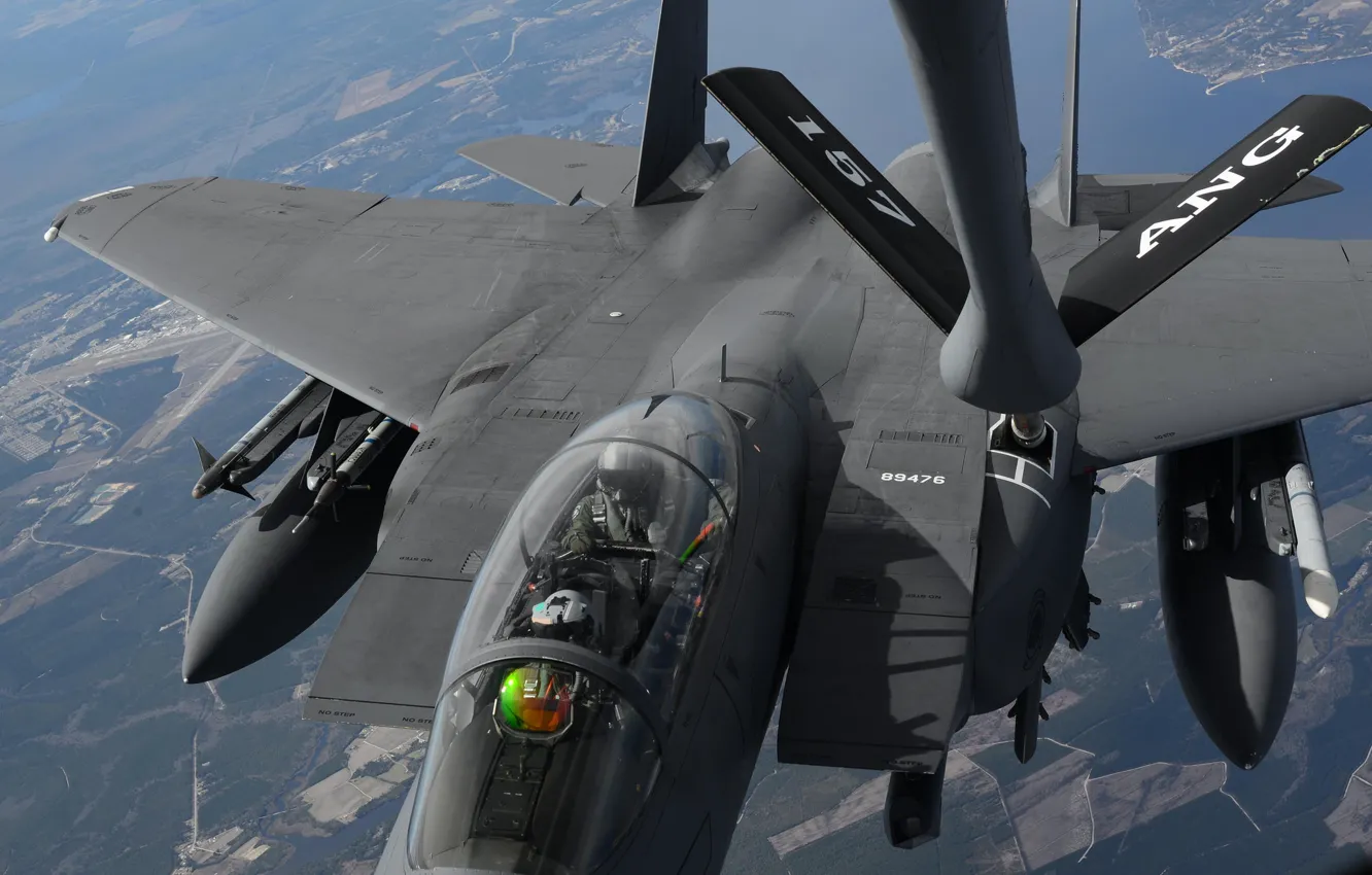 Фото обои истребитель, Eagle, полёт, дозаправка, F-15E, McDonnell Douglas