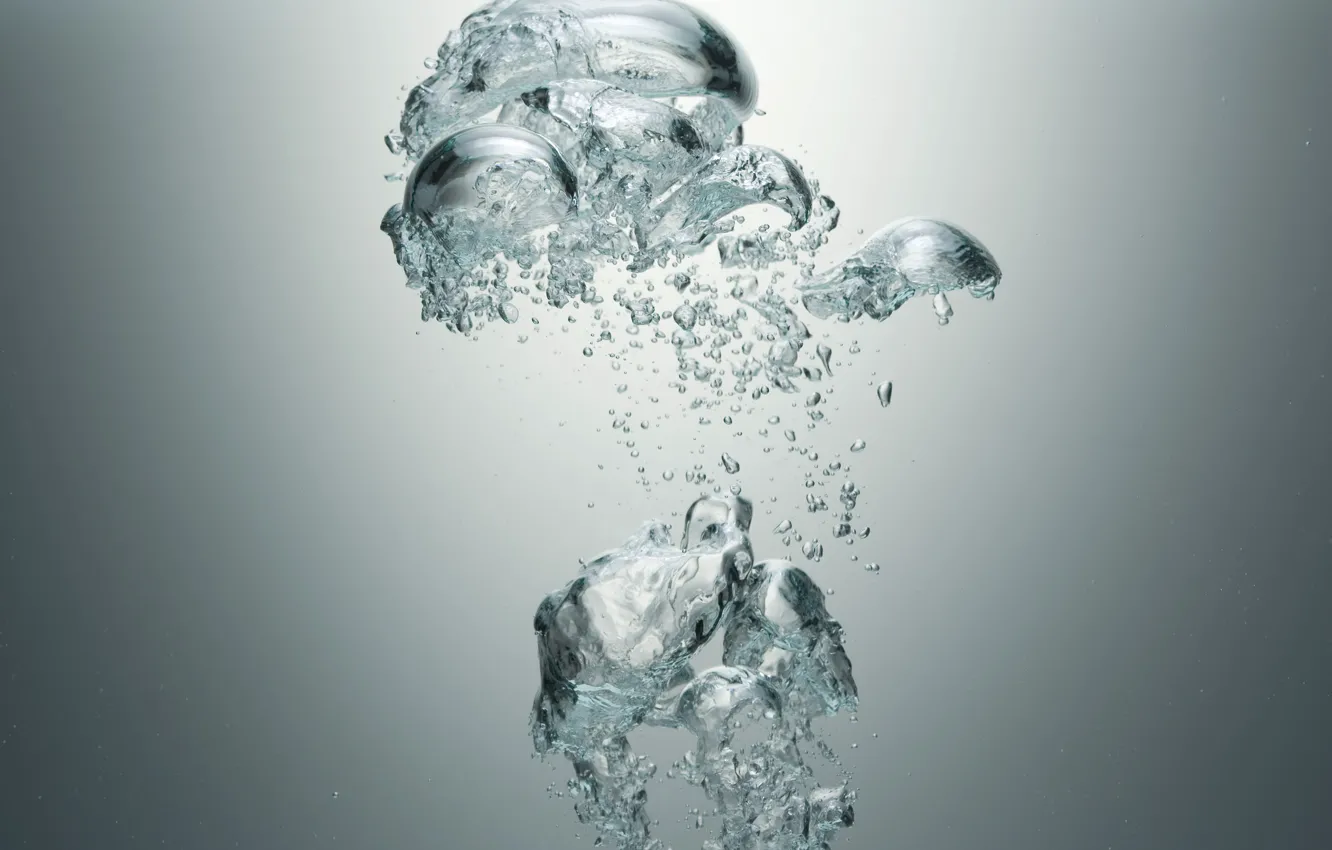 Фото обои вода, макро, пузыри, серый, фон, жидкость, прозрачная, пузырь