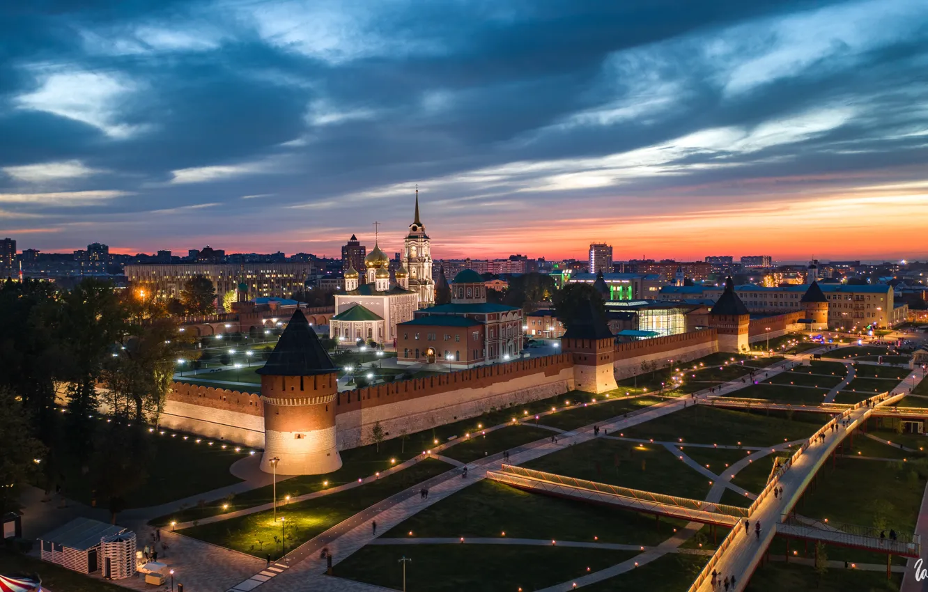 Фото обои город, вечер, освещение, Кремль, Тула, Илья Гарбузов