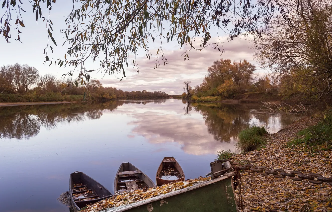Фото обои пейзаж, лодка, спокойствие, тишина, речка