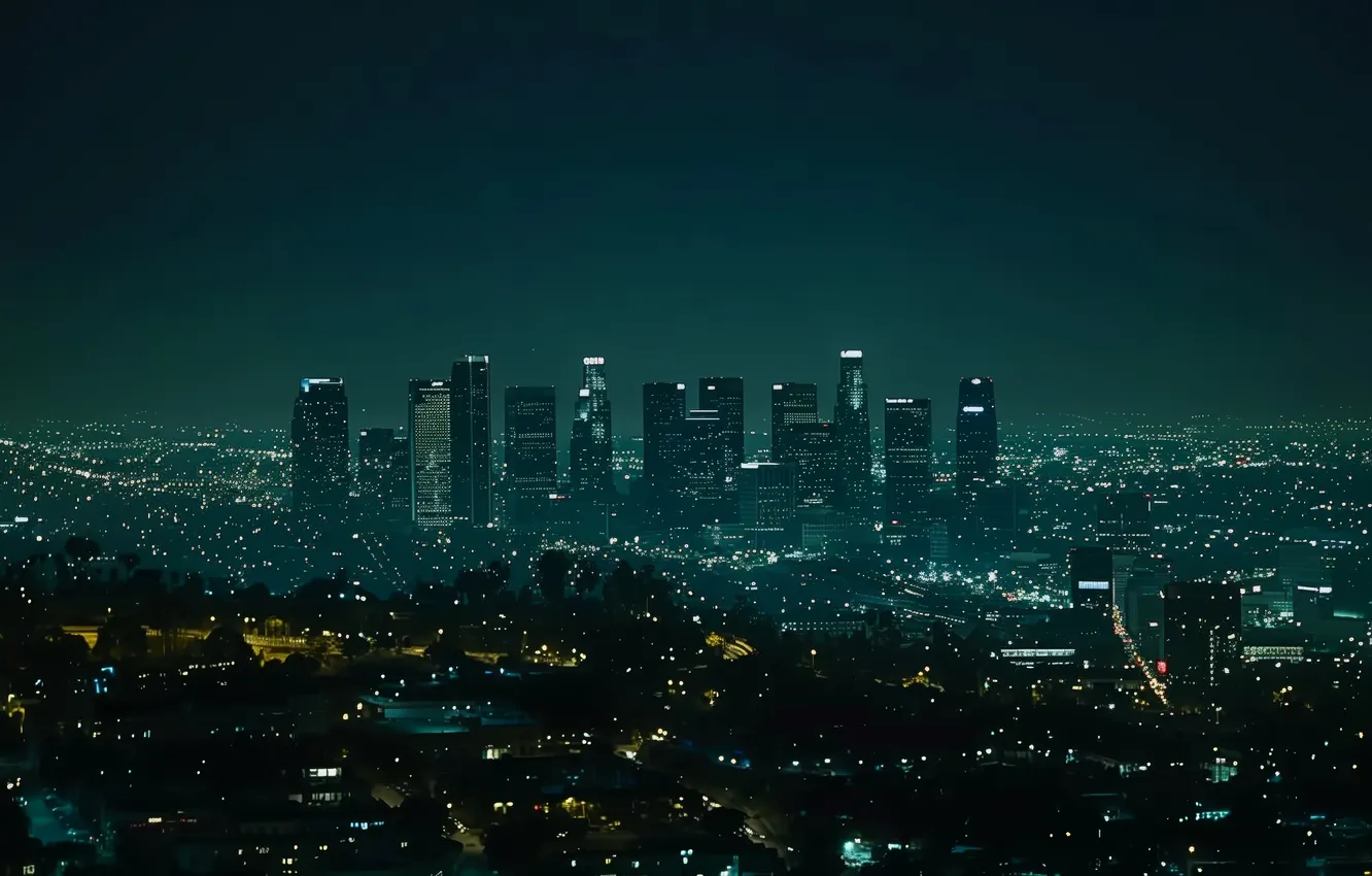 Фото обои skyline, night, Los Angeles, skyscraper, cityscape