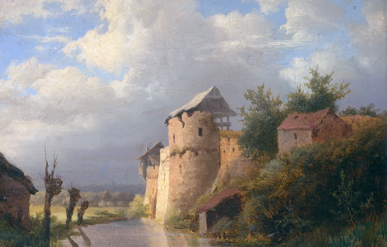 Фото обои пейзаж, масло, картина, 1860, Louwrens Hanedoes, Луренс Ханедос, Старый Замок