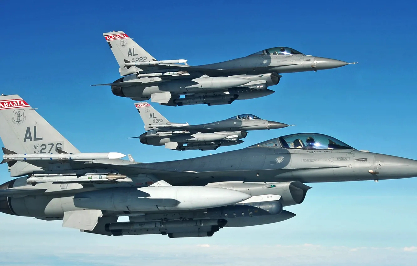 Фото обои небо, истребители, самолёты, ВВС США, General Dynamics F-16 Fighting Falcon, лёгкие, четвёртого поколения, многофункциональные