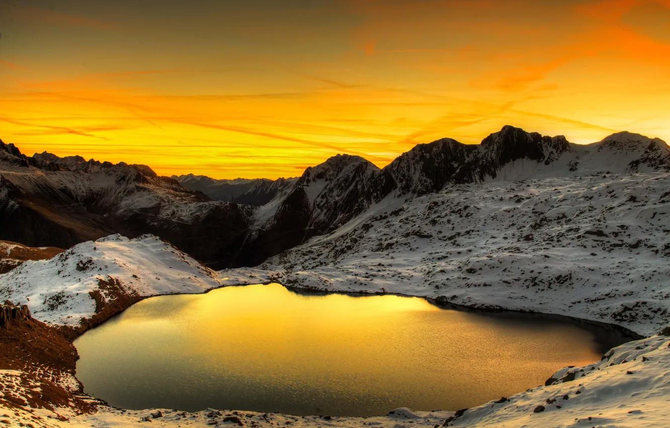 Фото обои pool, twilight, sunset, winter, mountains, mountain, snow, dusk
