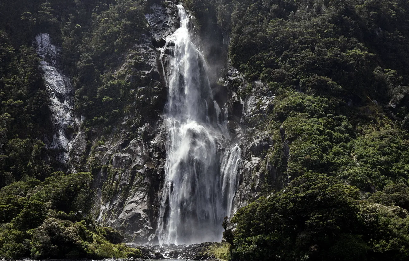 Фото обои скала, камни, водопад, Новая Зеландия, Fiordland