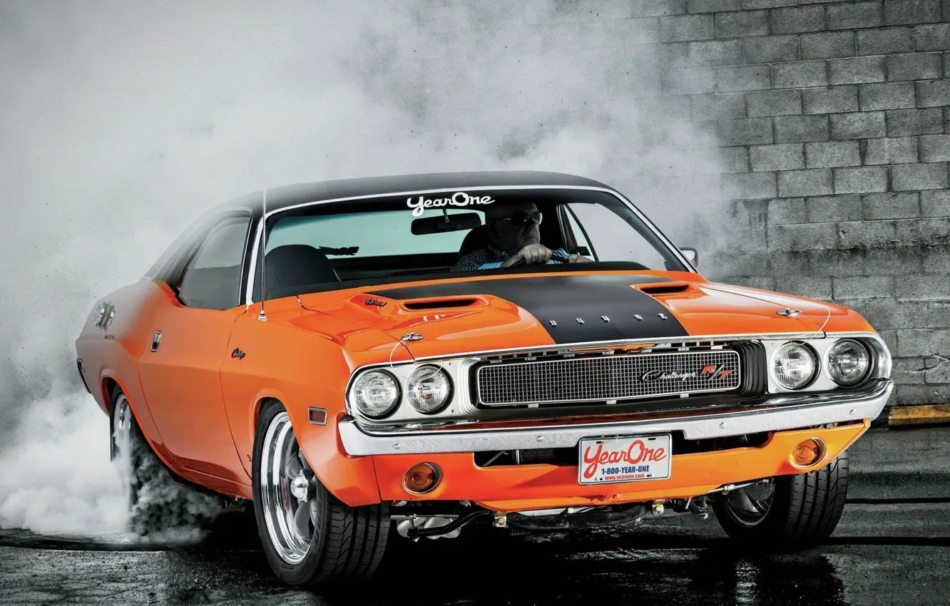 Фото обои Burnout, Dodge, Challenger, Orange, 1970