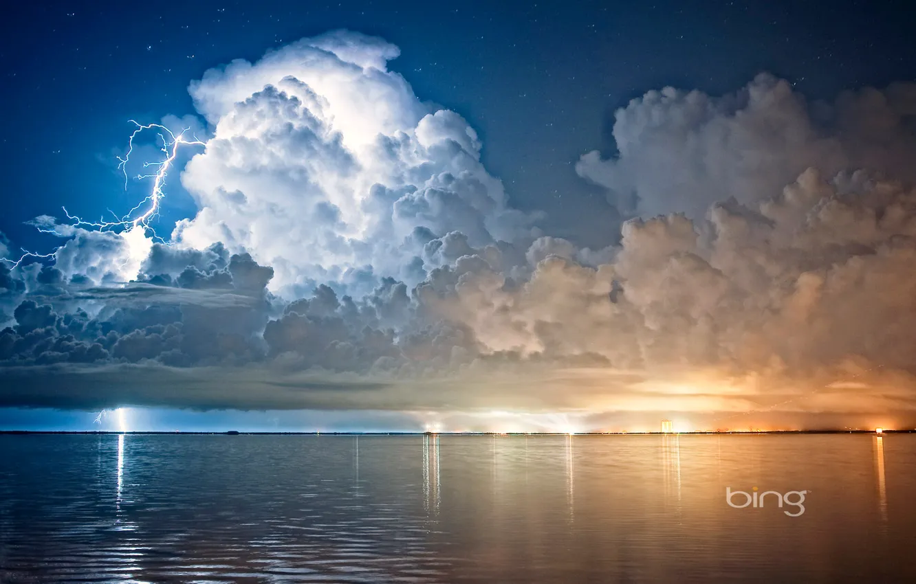 Фото обои небо, тучи, стихия, молния, США, Florida, Cape Canaveral