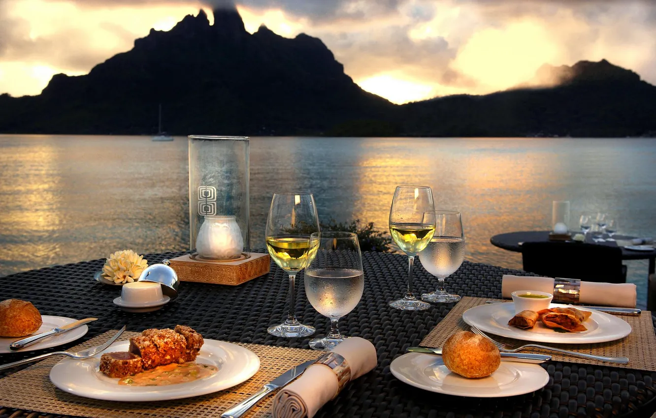 Фото обои evening, Bora-Bora, dinner, Polynesia, Otemanu