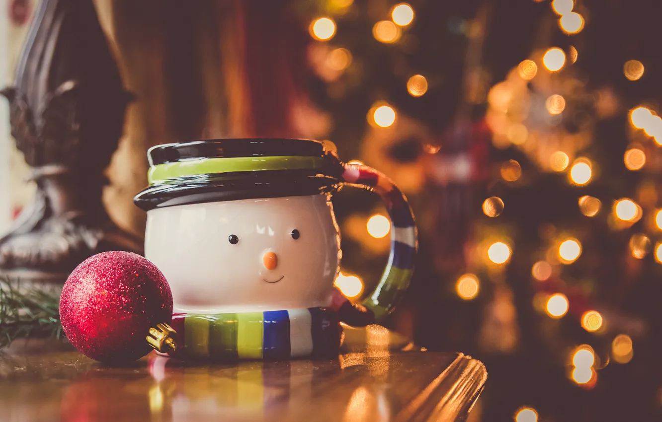 Фото обои праздник, шар, кружка, снеговик