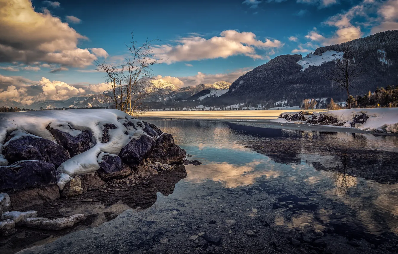 Фото обои горы, озеро, Австрия, Austria, Tyrol, Walchsee, Lake Entrance