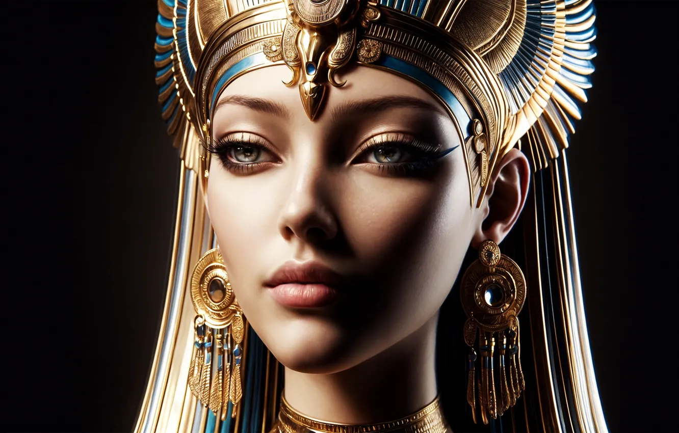 Фото обои girl, gold, green eyes, minimalism, crown, digital art, artwork, fantasy art