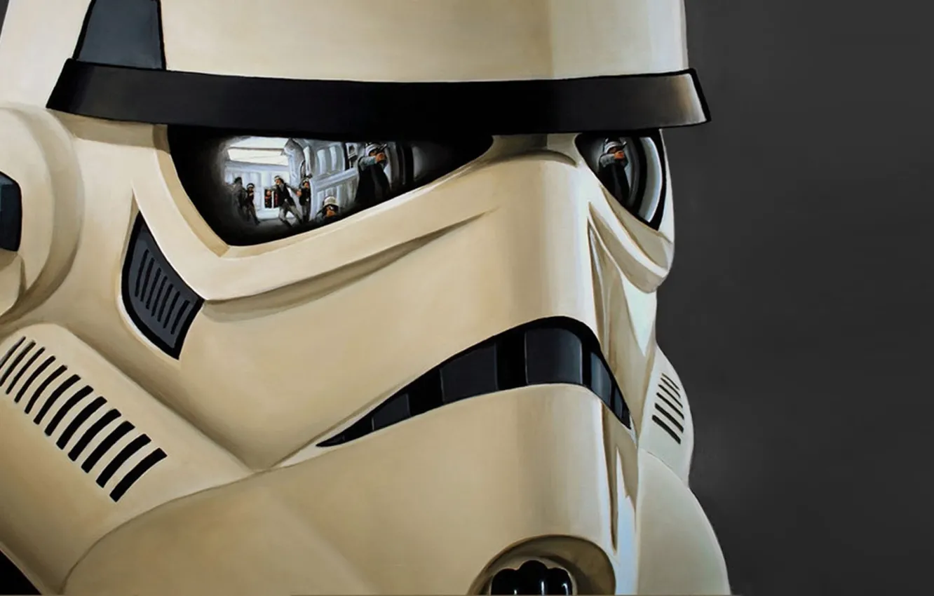 Фото обои отражение, шлем, star wars, штурмовик, trooper, повстанцы
