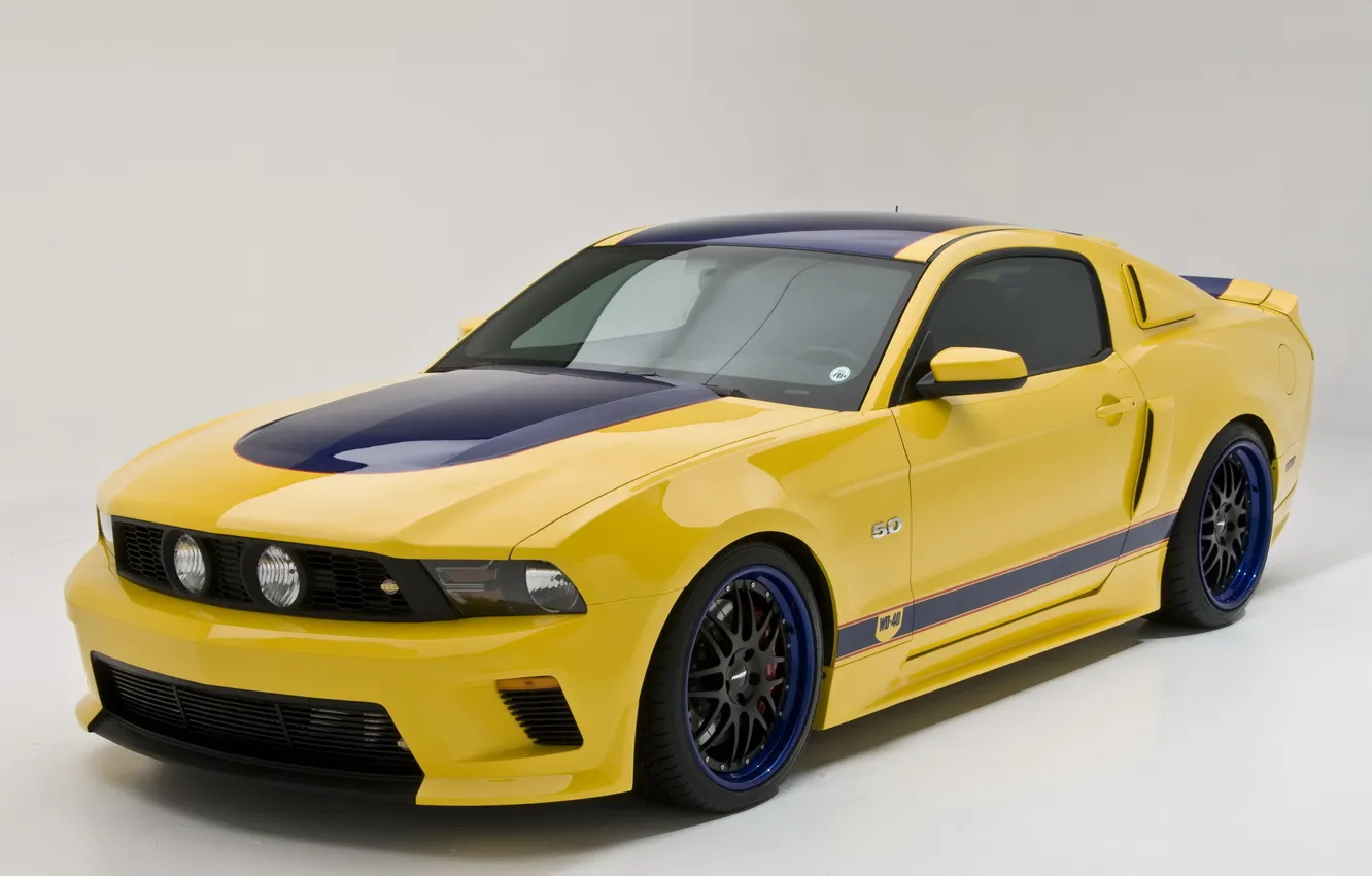 Фото обои авто, полосы, жёлтый, mustang, concept, ford, wd40