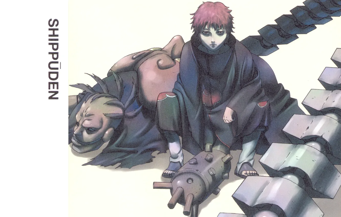 Фото обои механизм, белый фон, Naruto, ninja, Akatsuki, боевая машина, марионетка, Sasori