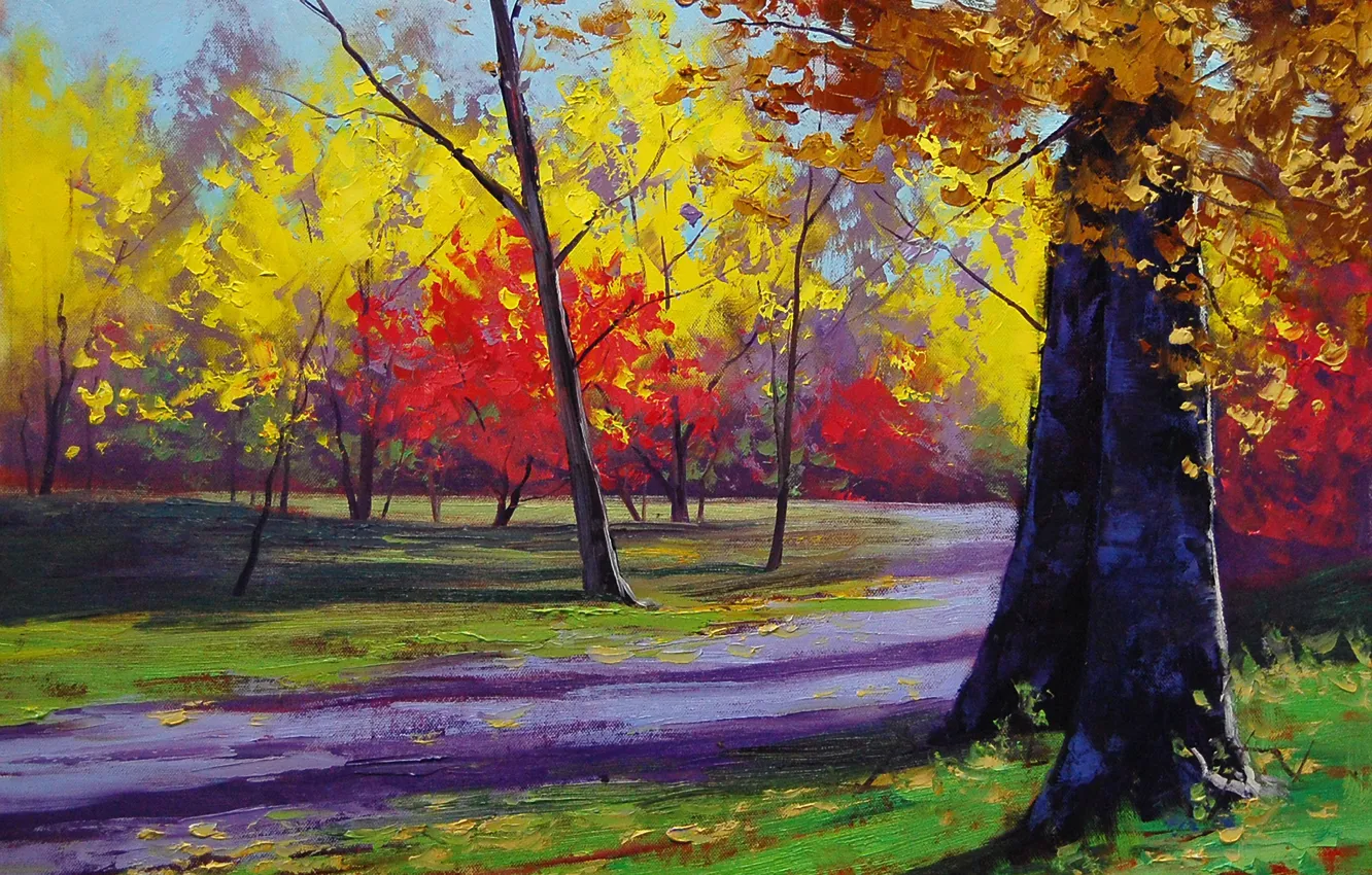 Фото обои осень, деревья, природа, парк, арт, дорожка, солнечно, artsaus