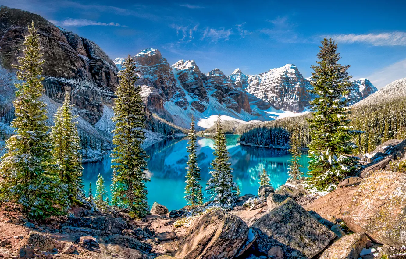 Фото обои небо, деревья, горы, озеро, Канада