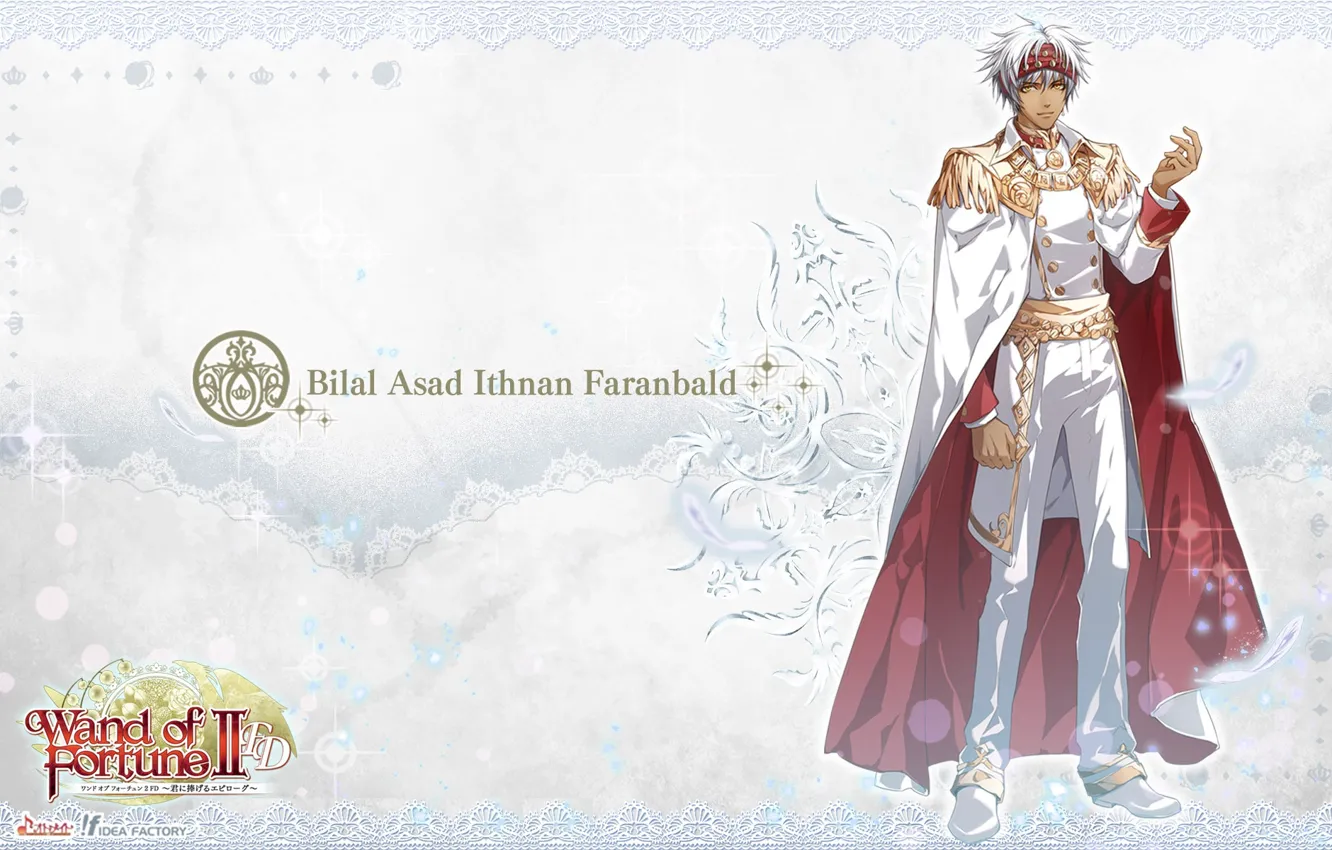 Фото обои снежинки, плащ, белый костюм, wand of fortune, visual novel, эполеты, bilal asad, жезл фортуны