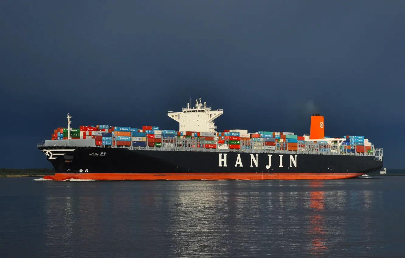 Фото обои Вода, Судно, Контейнеровоз, Gold, Vessel, Hanjin, Hanjin Shipping, Container Ship