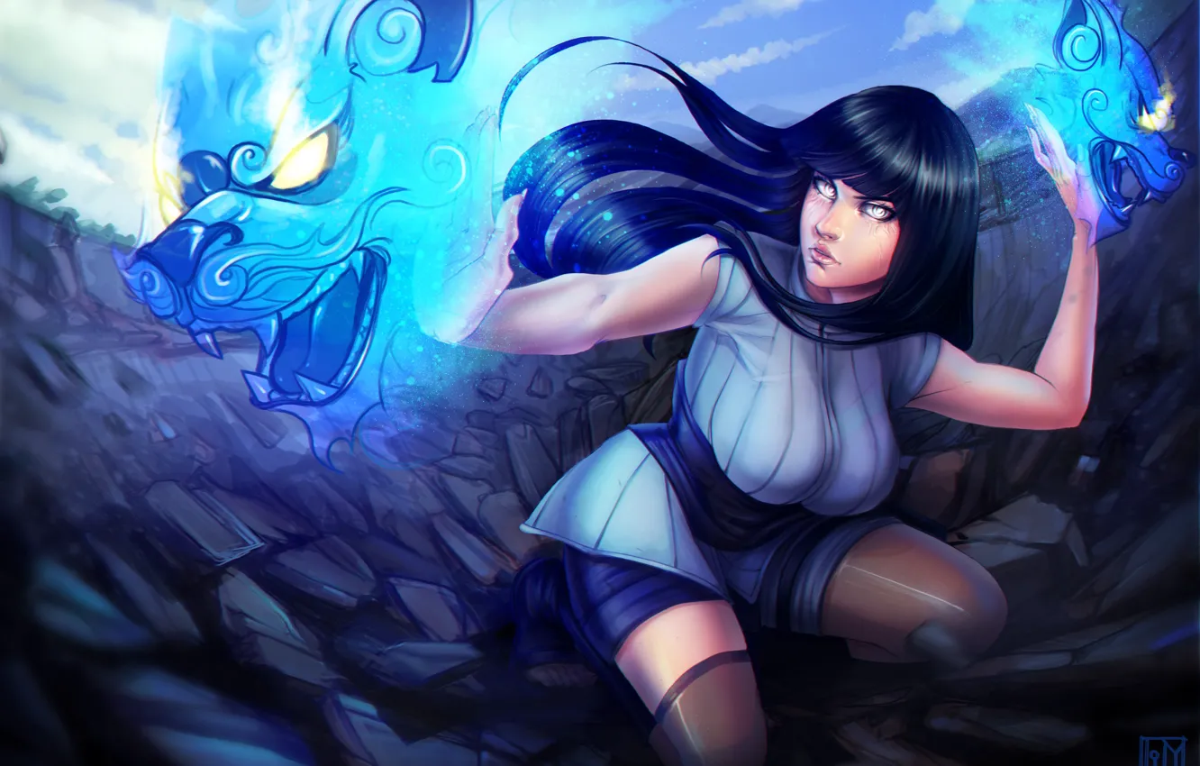 Фото обои girl, Naruto, big, tiger, blue, anime, ninja, shinobi