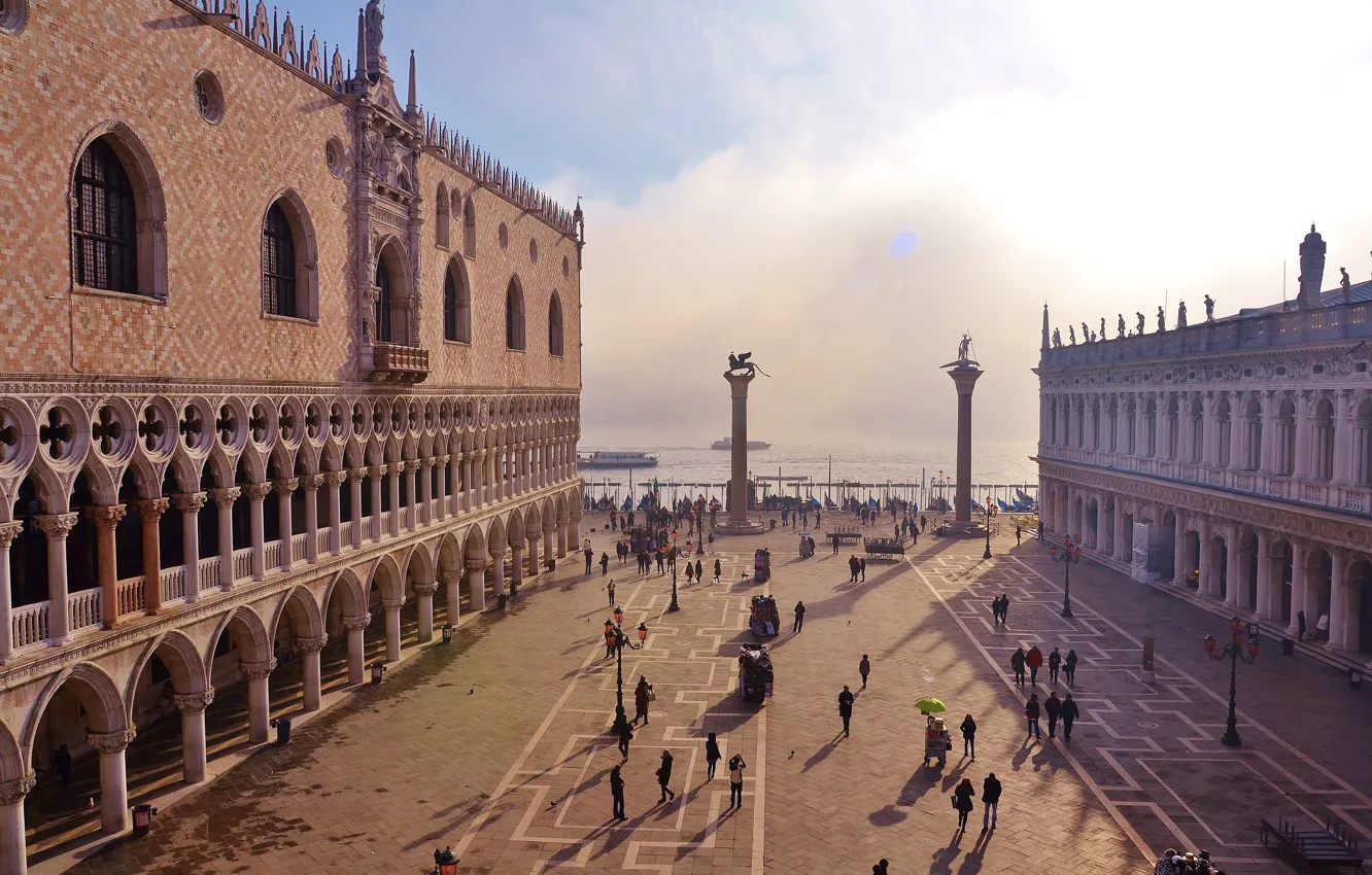 Фото обои Италия, Венеция, колонна, дворец дожей, пьяцетта, венецианский лев, лев святого марка