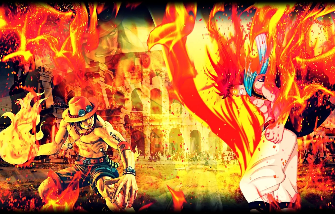 Фото обои парни, One Piece, кроссовер, Fairy Tail