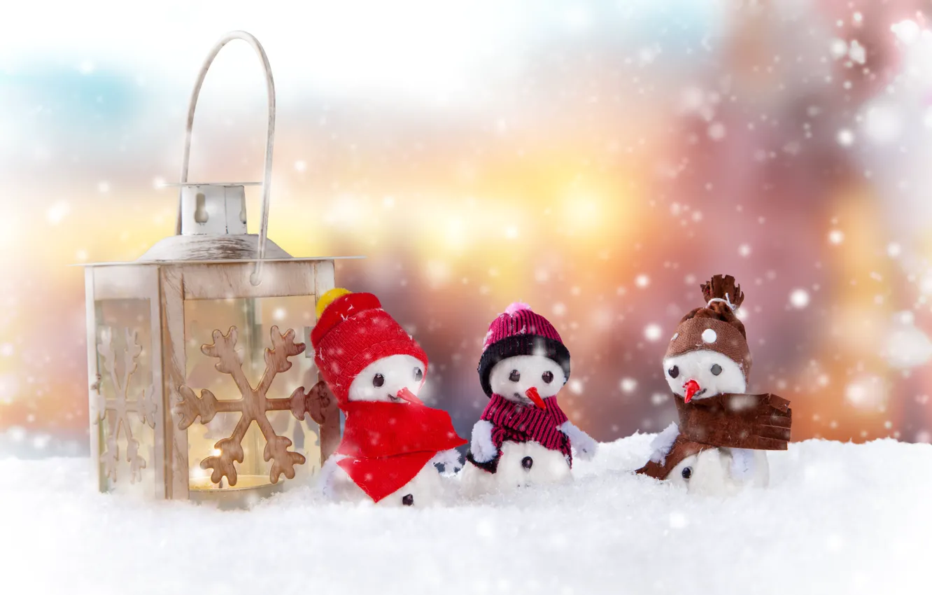 Фото обои зима, свет, снег, фон, праздник, свеча, Рождество, фонарь