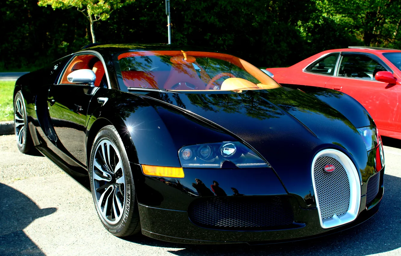 Фото обои car, supercar, Bugatti Veyron, black, wallpapers, Grand Sport