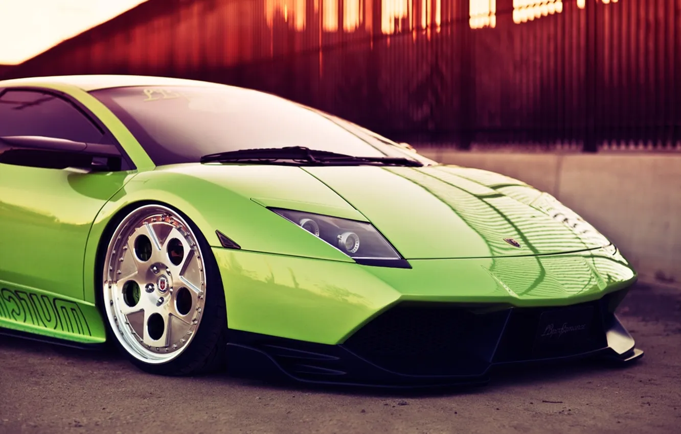 Фото обои car, перед, зеленая, Lamborghini murcielago