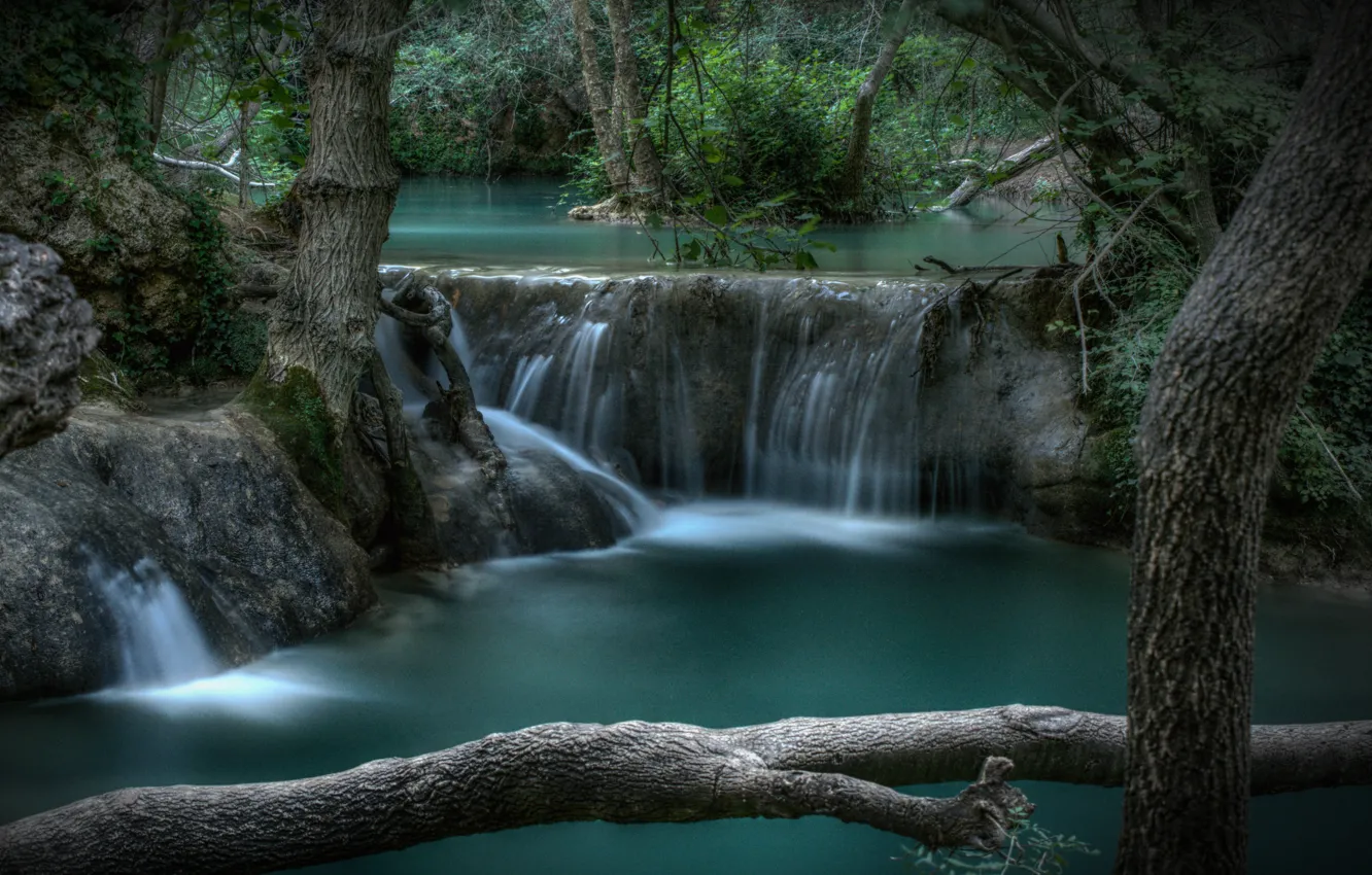 Фото обои лес, деревья, река, Франция, водопад, каскад, France, Provence-Alpes-Côte d'Azur