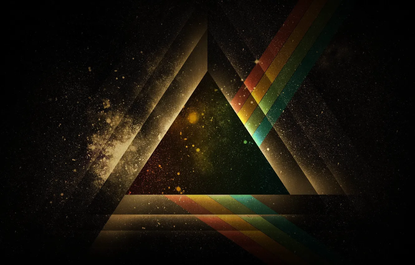Фото обои Минимализм, Галактика, Космос, Вселенная, Треугольник, Pink Floyd, Абстракция, Фигура